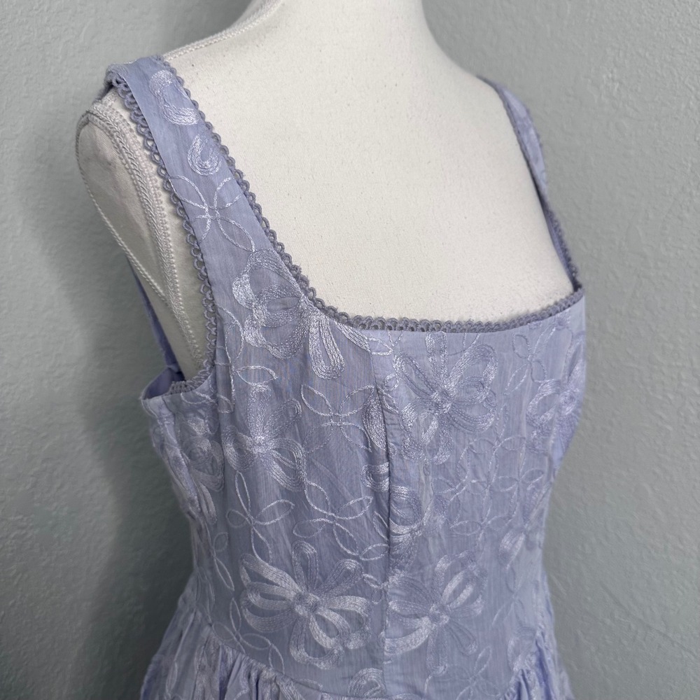 City Studio Lilac Embroidered Floral Mini Dress Tiered‎ Square Neck Size 11/12 - Picture 3 of 8